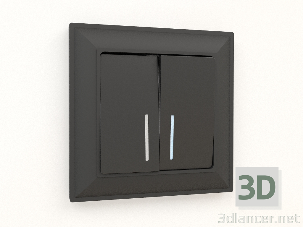 Modelo 3d Interruptor de dois grupos com luz de fundo (preto fosco) - preview