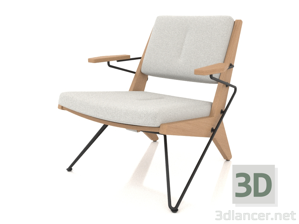 modello 3D Poltrona lounge con struttura in metallo (rovere chiaro) - anteprima