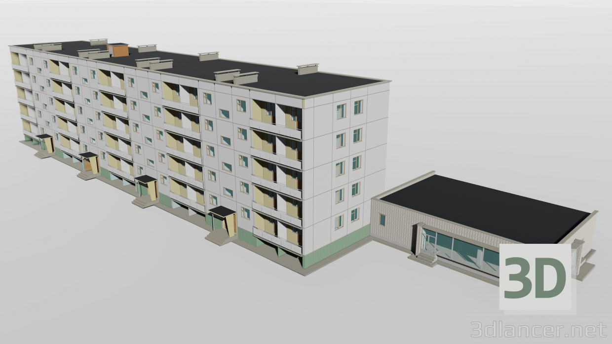 Fünfstöckiges Plattenhaus mit einem Geschäft von 97 Serien 3D-Modell kaufen - Rendern