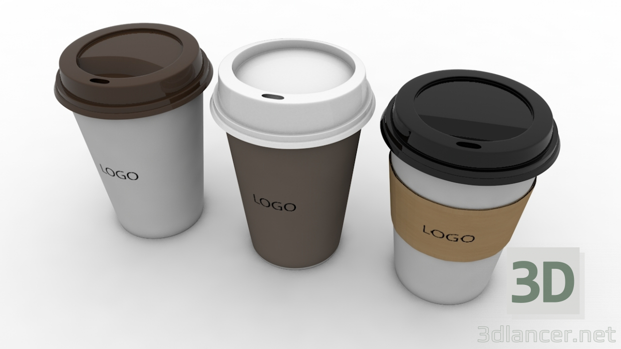 Taza de café (3 tazas y tapas de diferentes estilos) 3D modelo Compro - render