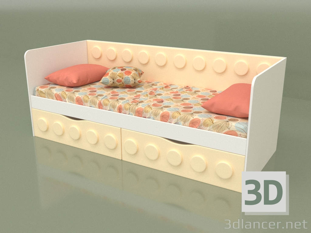 modello 3D Divano letto per adolescenti con 2 cassetti (Crema) - anteprima