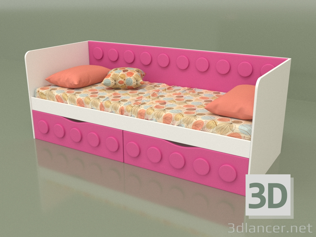 3D Modell Schlafsofa für Teenager mit 2 Schubladen (Rosa) - Vorschau