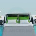 3d model Cama doble con mesas de noche - vista previa