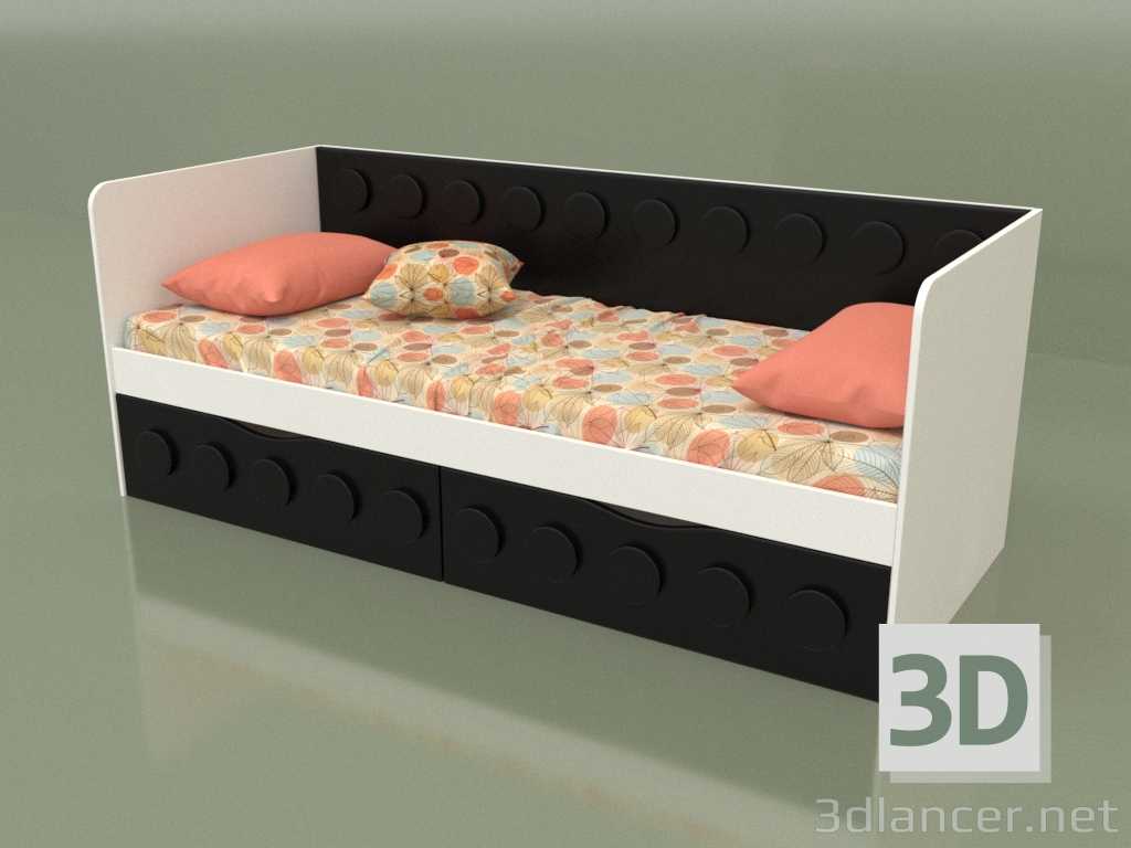 3d model Sofa bed for teenagers with 2 drawers (Black) - preview