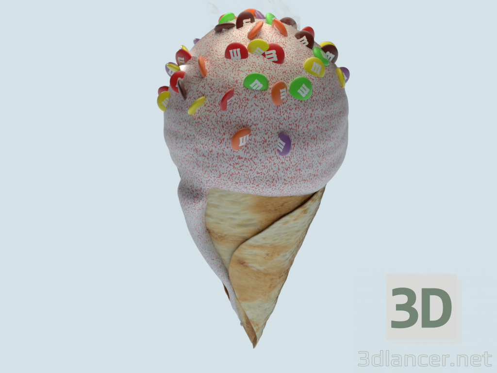 modèle 3D Corne de glace, saupoudrée de M & M - preview