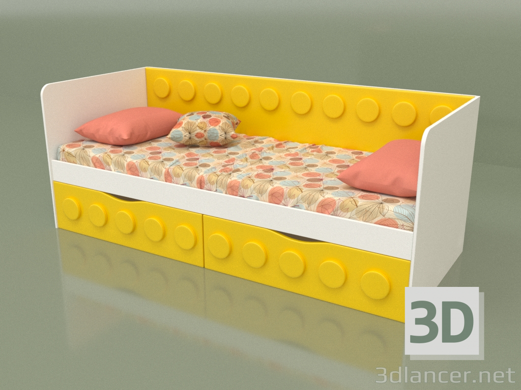 Modelo 3d Sofá-cama adolescente com 2 gavetas (amarelo) - preview