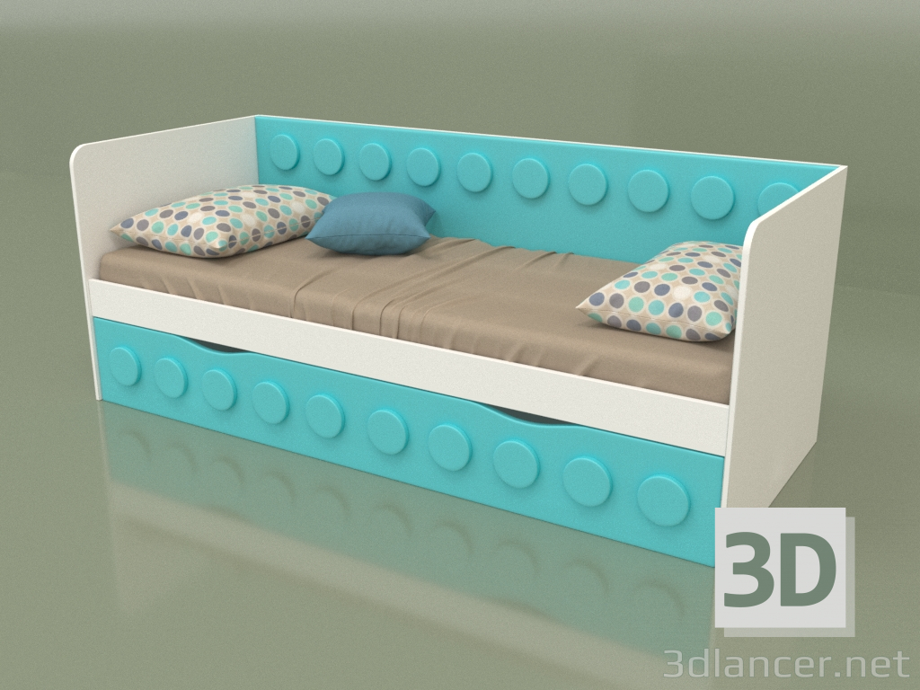 modello 3D Divano letto adolescente con 1 cassetto (Aqua) - anteprima