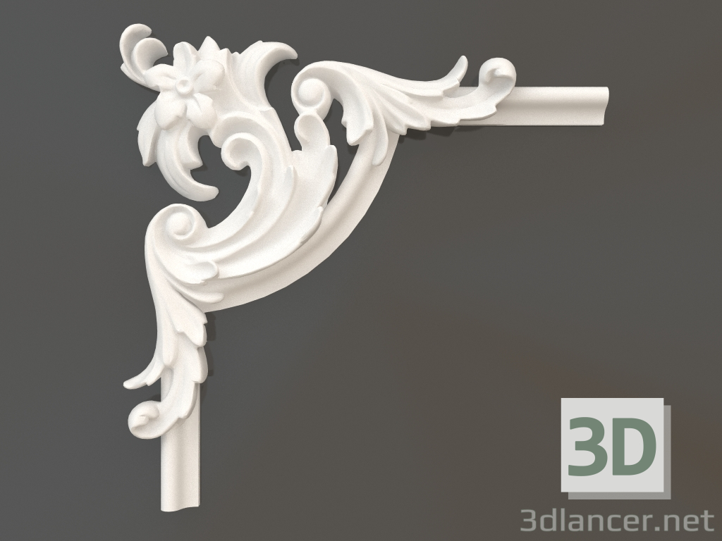 modello 3D Elemento angolare in gesso DELH 003 4-2A (288x288x33) - anteprima