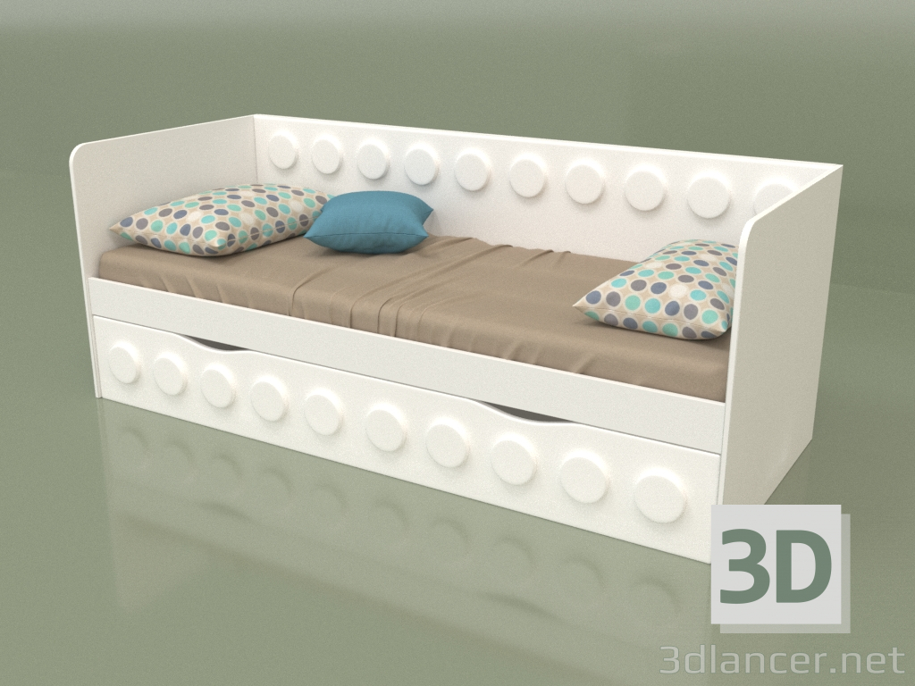 Modelo 3d Sofá cama para adolescentes com 1 gaveta (Branco) - preview