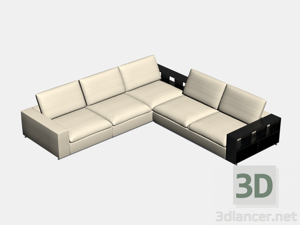 3d model Sofá de la esquina modular (grande, con estantes) Portland - vista previa