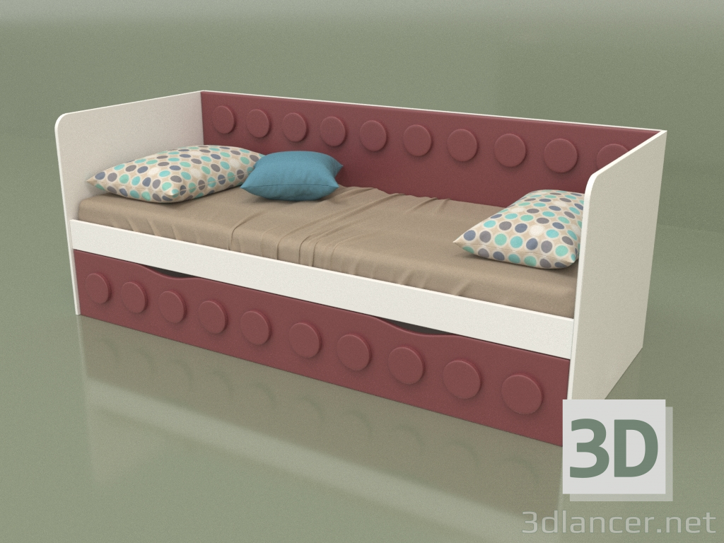 Modelo 3d Sofá cama para adolescentes com 1 gaveta (bordeaux) - preview