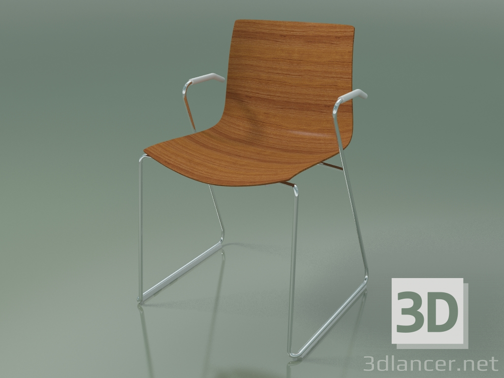 3D Modell Stuhl 0387 (auf Schienen mit Armlehnen, ohne Polsterung, Teak-Effekt) - Vorschau