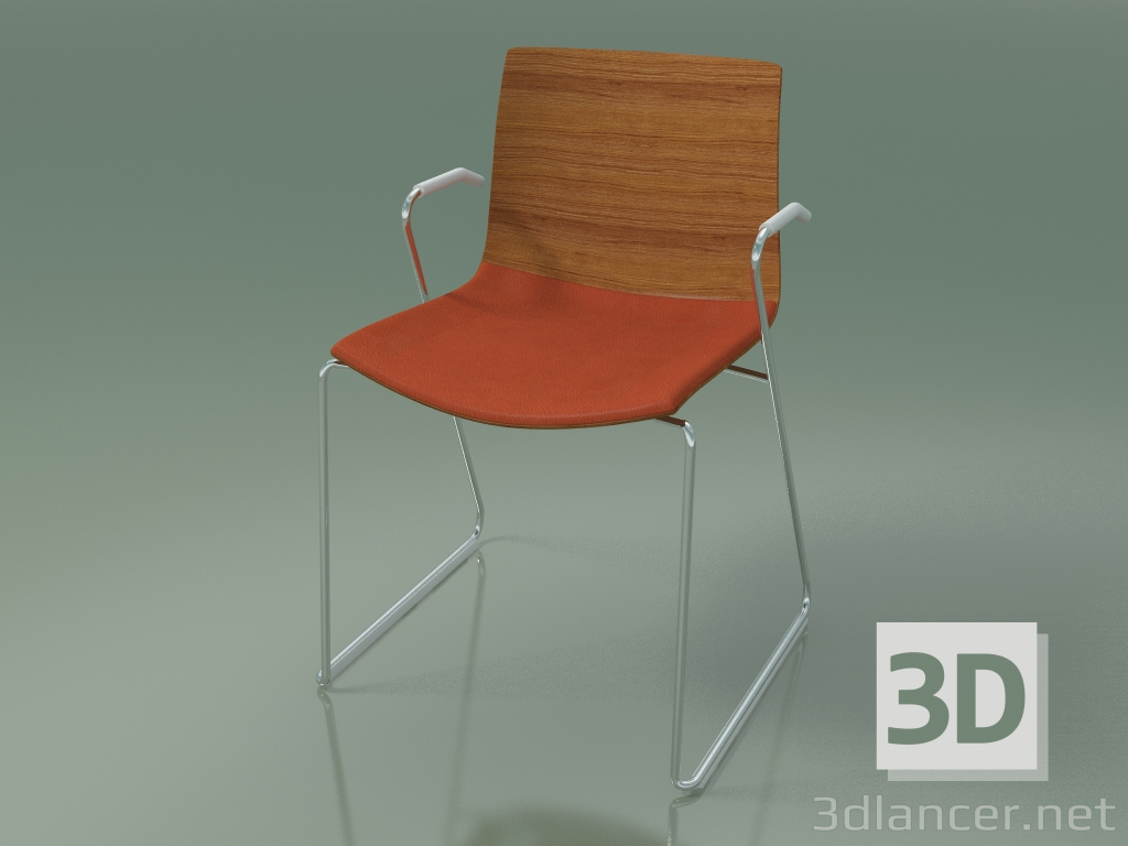 3d model Chair 0454 (on a slide with armrests, with a pillow on the seat, teak effect) - preview