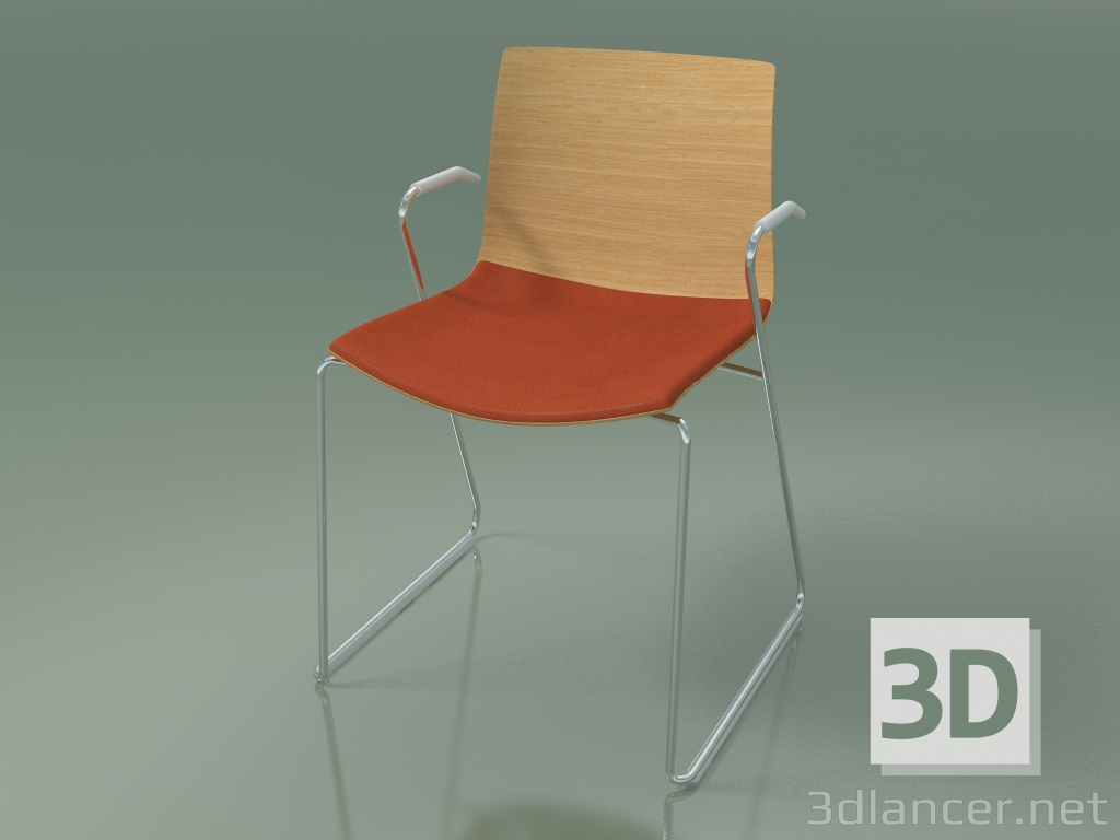 3d model Chair 0454 (on a slide with armrests, with a pillow on the seat, natural oak) - preview