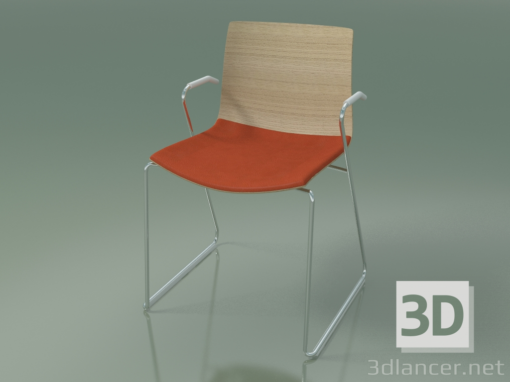 3D Modell Stuhl 0454 (auf einer Rutsche mit Armlehnen, mit einem Kissen auf dem Sitz, gebleichter Eiche) - Vorschau