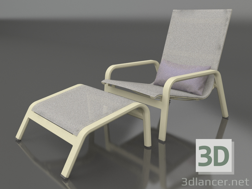 modèle 3D Chaise longue avec dossier haut et pouf (Or) - preview