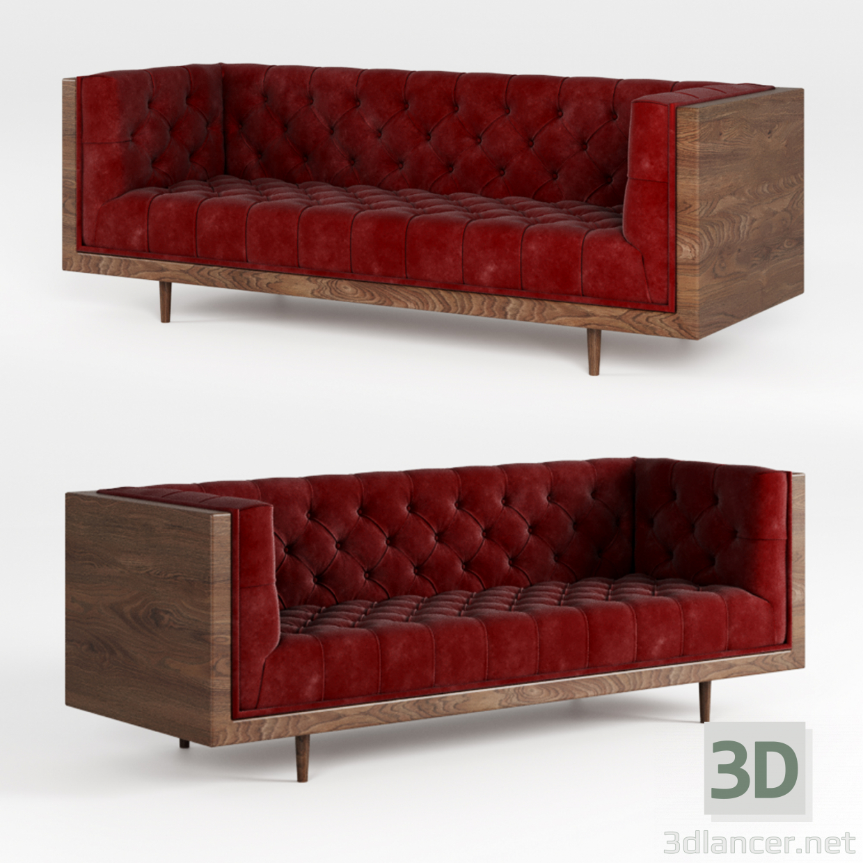 modèle 3D de Canapé Mid-Century Moderne Danois Tufté Milo Baughman en Noyer acheter - rendu