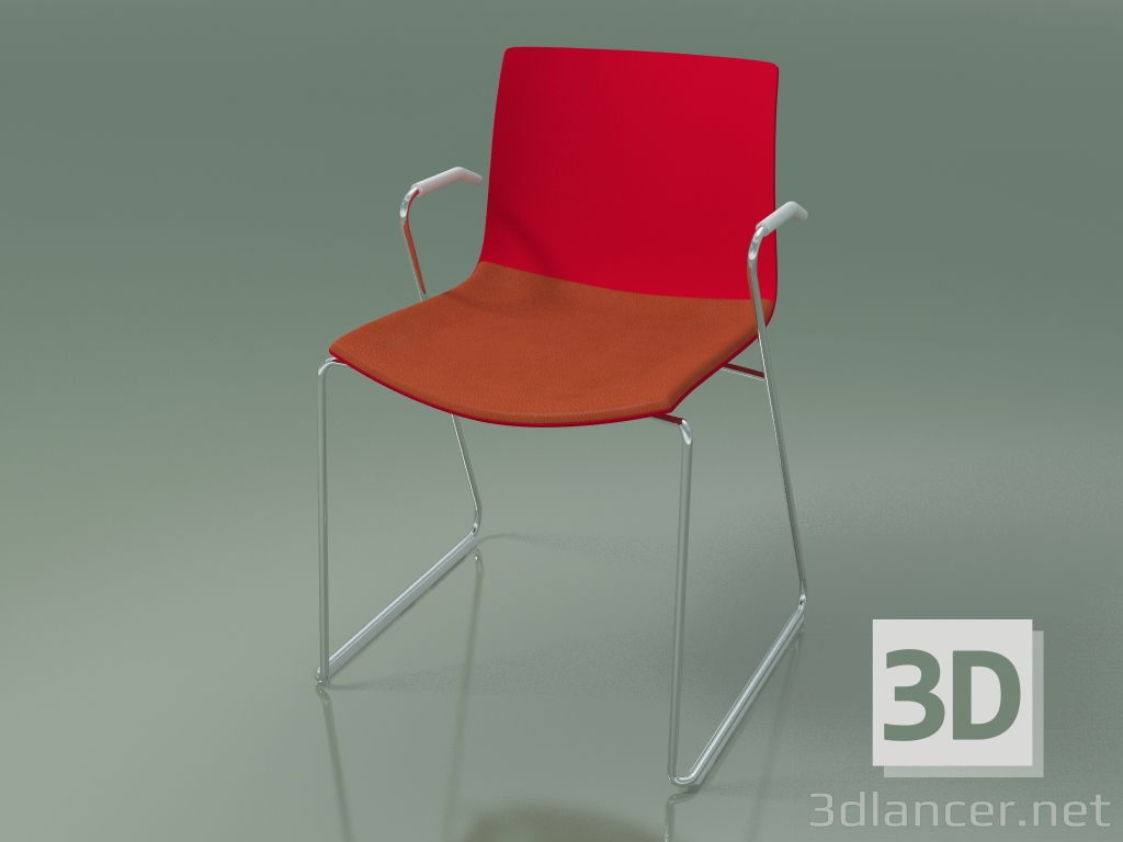 3D Modell Stuhl 0454 (auf einer Rutsche mit Armlehnen, mit einem Kissen auf dem Sitz, Polypropylen PO00104) - Vorschau