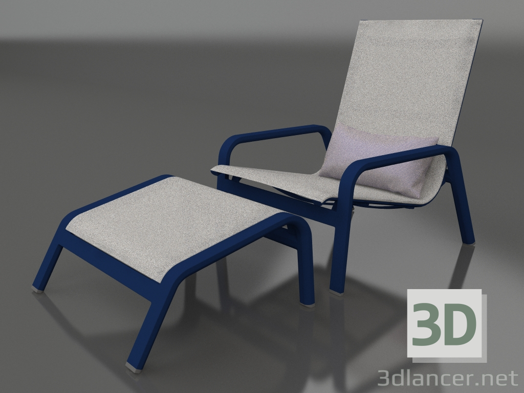 3d model Sillón con respaldo alto y puf (Azul noche) - vista previa