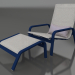 3d model Lounge chair with high back and pouf (Night blue) - preview