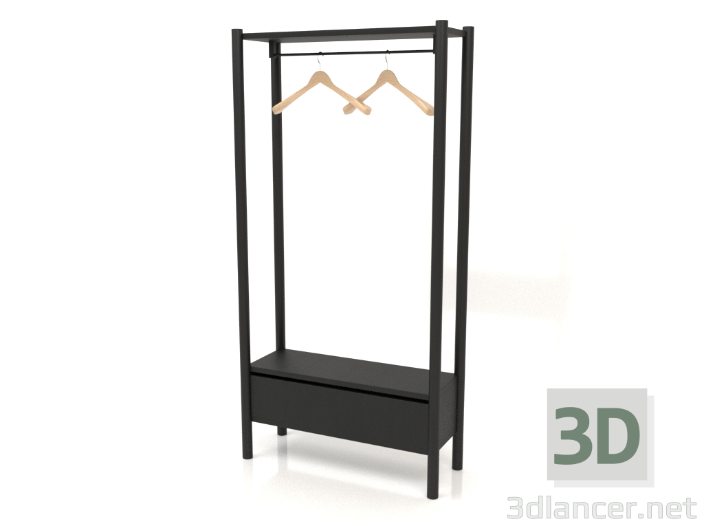 3d модель Вешалка в прихожую с тумбой (800х300х1600, wood black) – превью