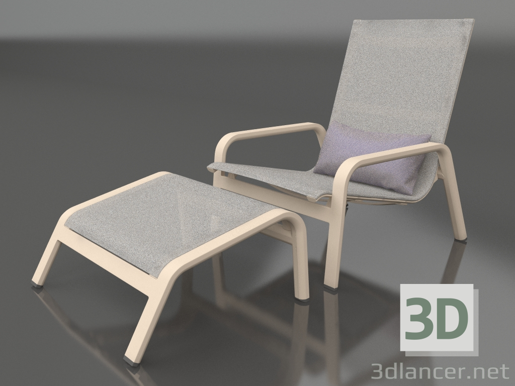 3d model Lounge chair with high back and pouf (Sand) - preview