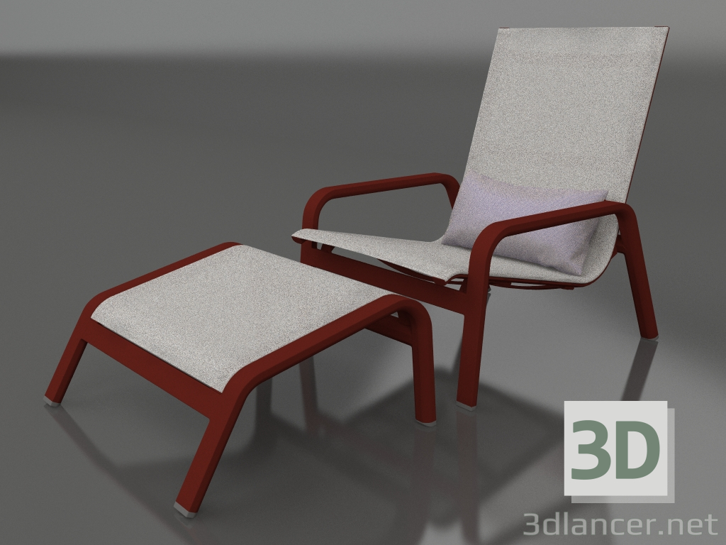 3d model Sillón con respaldo alto y puf (Rojo vino) - vista previa