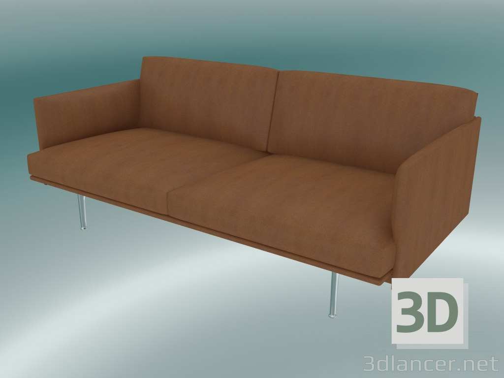 modello 3D Contorno divano doppio (raffinare pelle cognac, alluminio lucidato) - anteprima