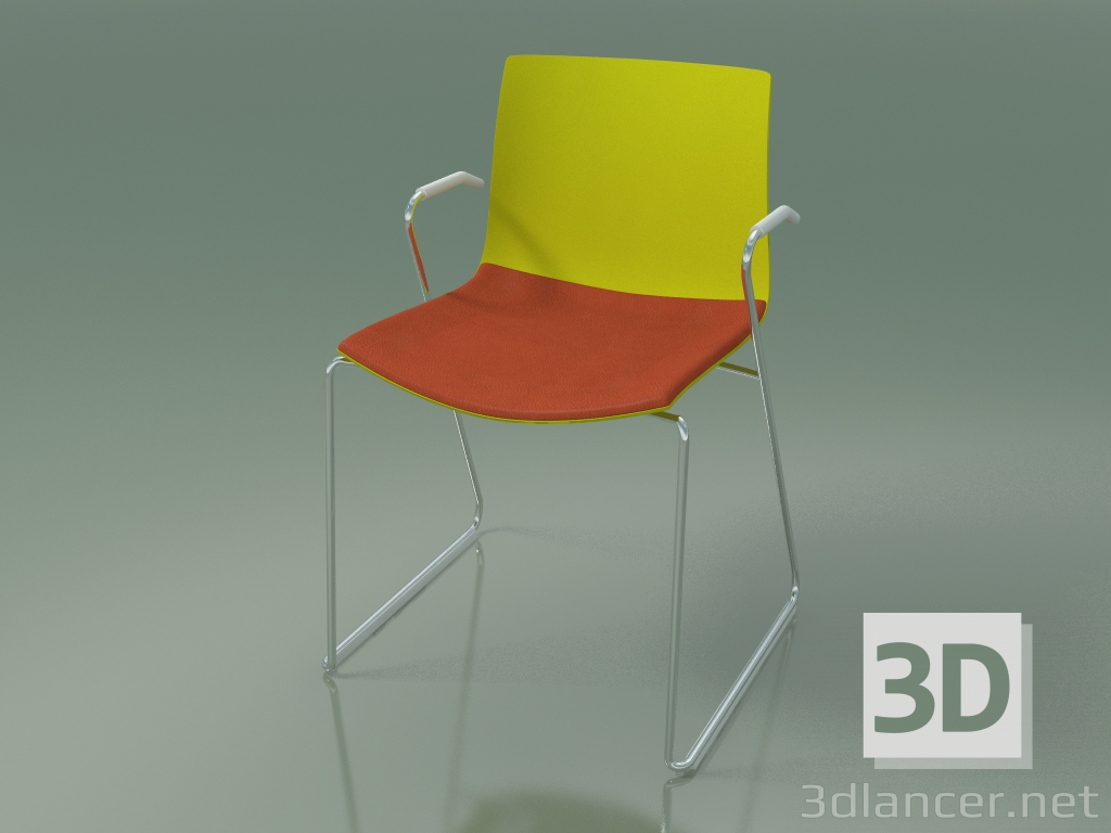 modèle 3D Chaise 0454 (sur un toboggan avec accoudoirs, avec un oreiller sur le siège, polypropylène PO00118) - preview