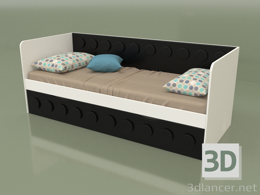 Modelo 3d Sofá-cama para adolescentes com 1 gaveta (Preto) - preview