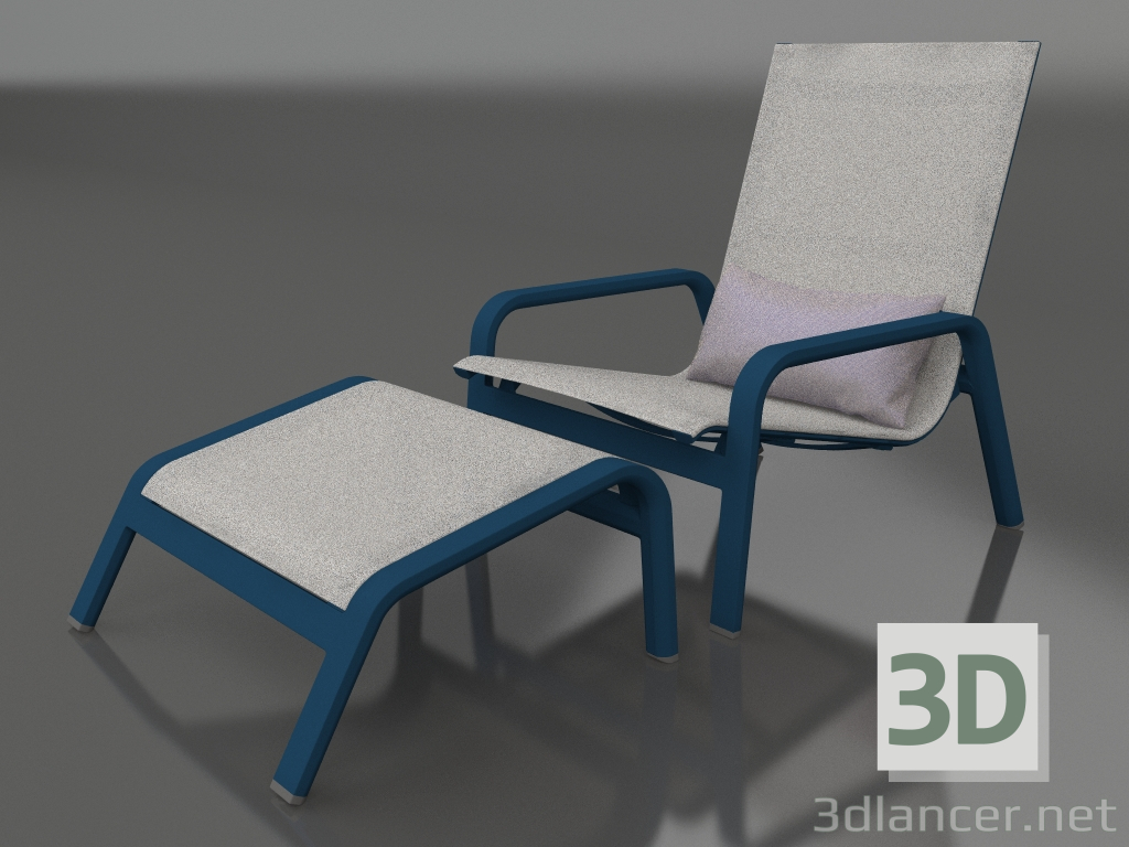 3d model Lounge chair with high back and pouf (Grey blue) - preview