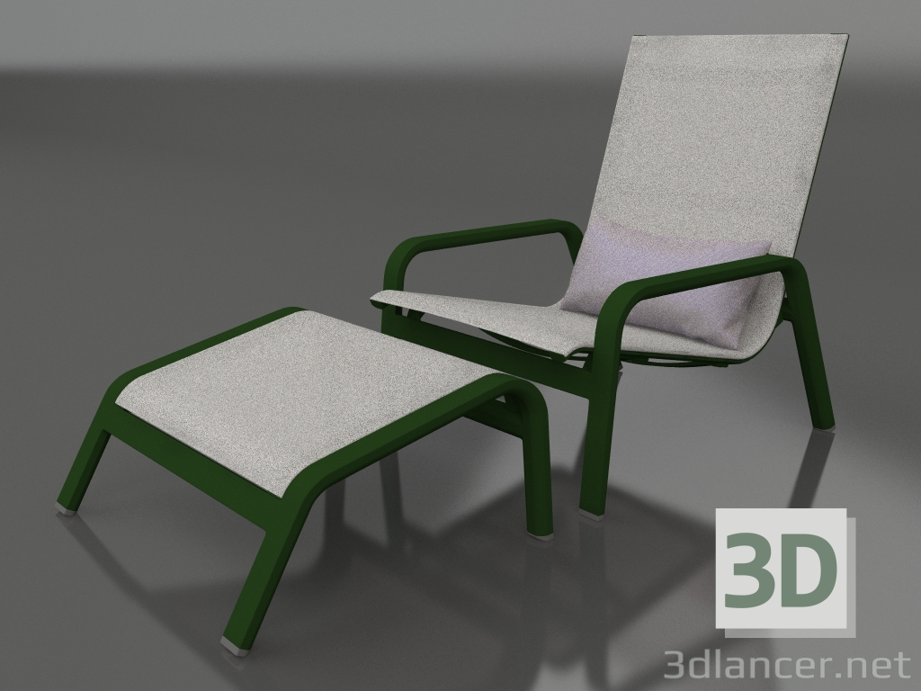 modèle 3D Chaise longue avec dossier haut et pouf (Vert bouteille) - preview