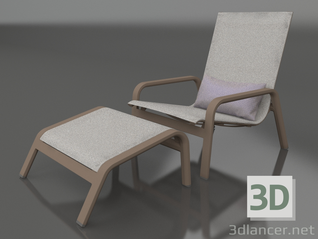 modèle 3D Chaise longue avec dossier haut et pouf (Bronze) - preview