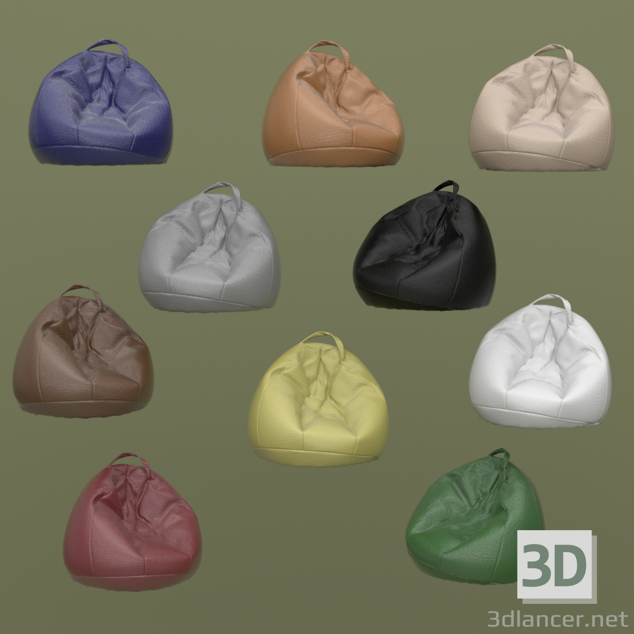 modèle 3D de Lot de dix sacs de fauteuils en cuir acheter - rendu