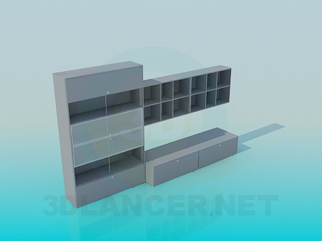 3D Modell Schrank mit horizontalen Türen und Regale für Bücher - Vorschau