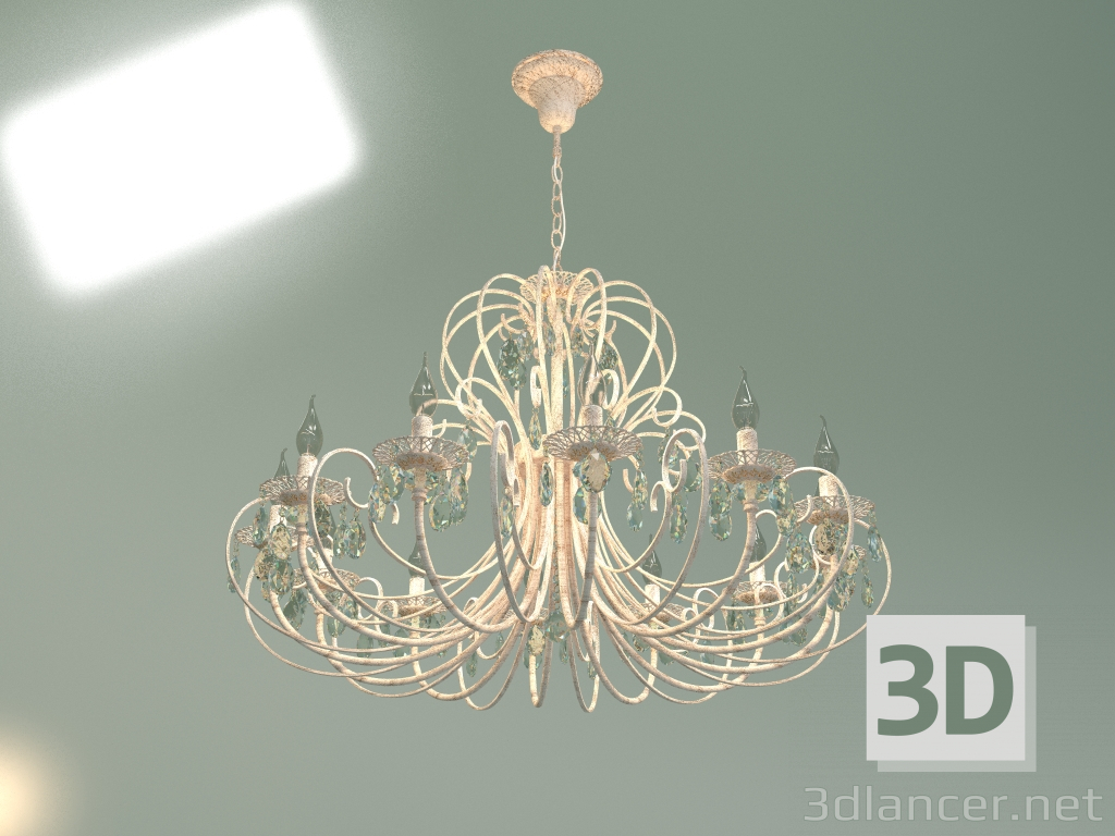 modèle 3D Lustre à suspension 3305-12 (blanc avec Strotskis en cristal transparent doré) - preview