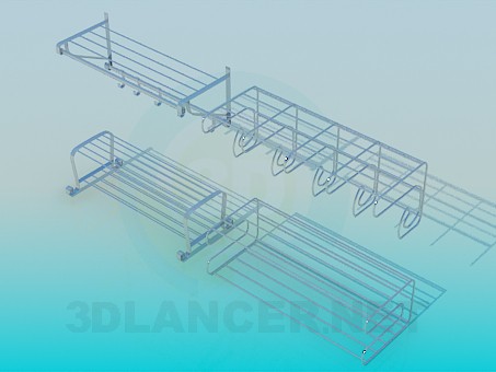 3d модель Металеві полички з гачками на кухню – превью