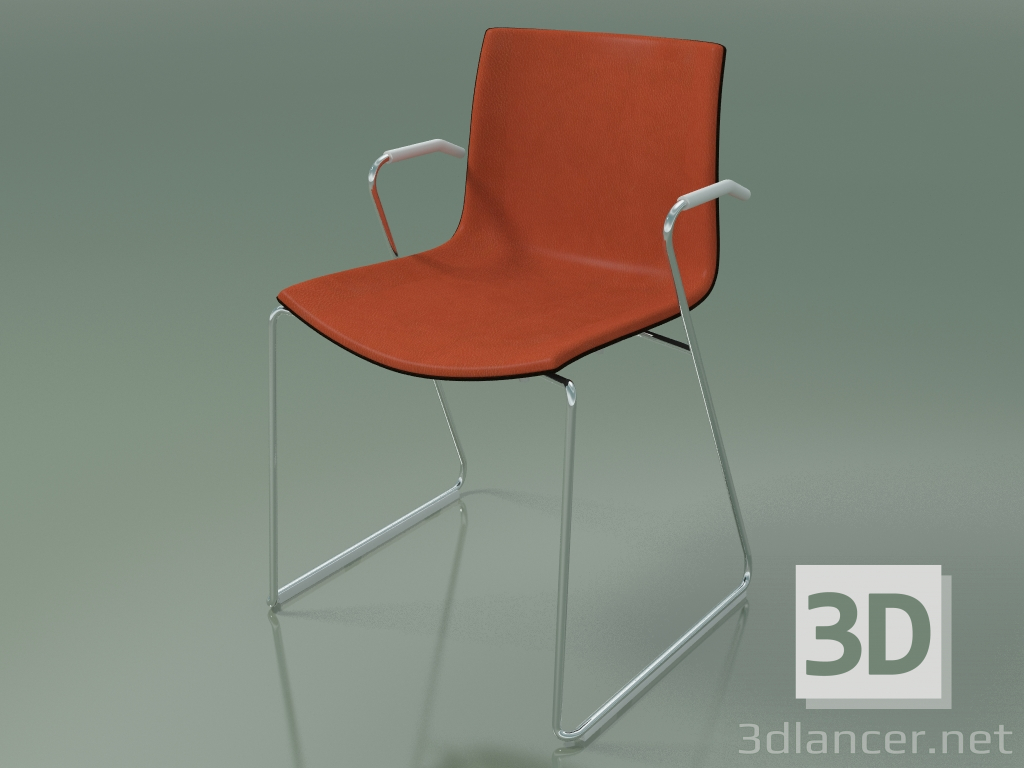 modello 3D Sedia 0327 (su binari con braccioli, con rivestimento frontale, wengè) - anteprima