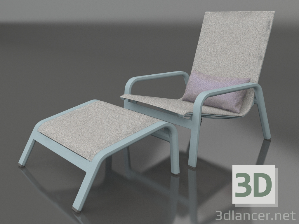 modello 3D Poltrona lounge con schienale alto e pouf (Grigio blu) - anteprima