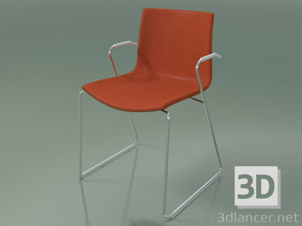 3d model Silla 0327 (sobre rieles con reposabrazos, con moldura frontal, efecto teca) - vista previa