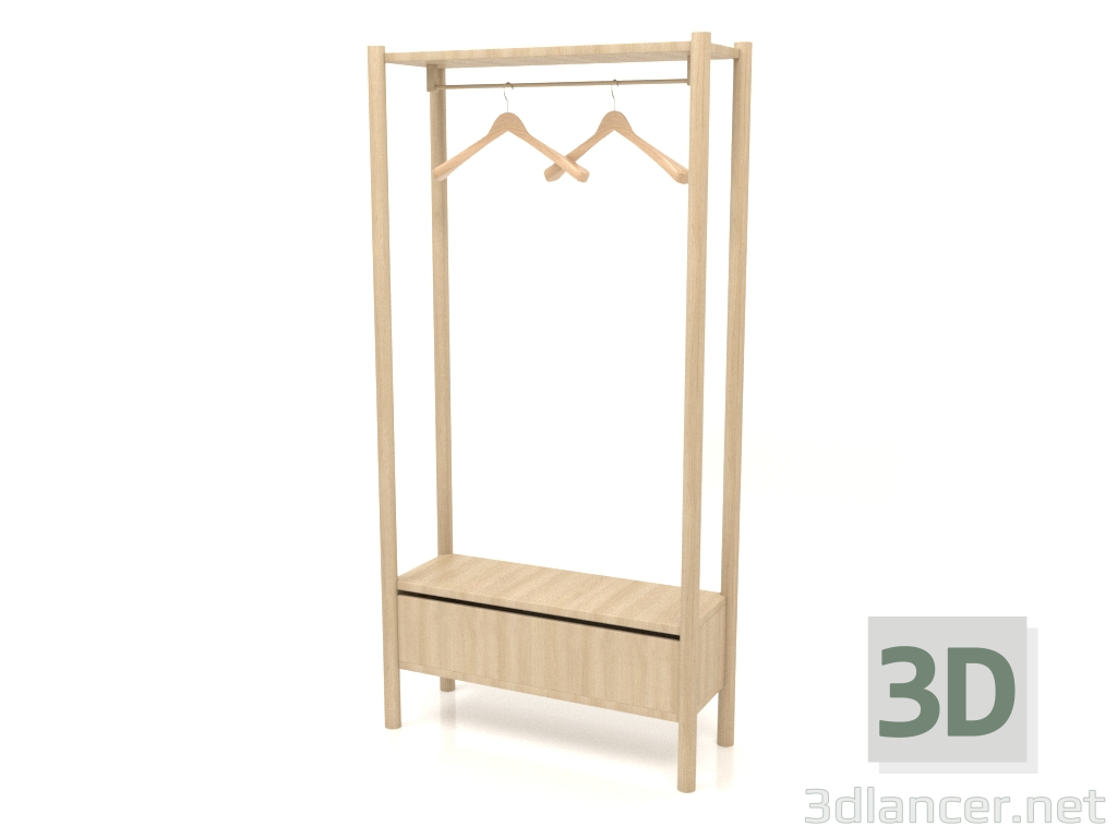 3d модель Вешалка в прихожую с тумбой (800х300х1600, wood white) – превью