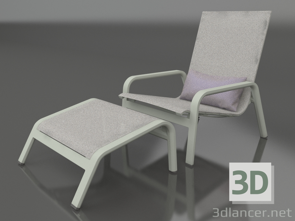 3d model Sillón con respaldo alto y puf (Gris cemento) - vista previa