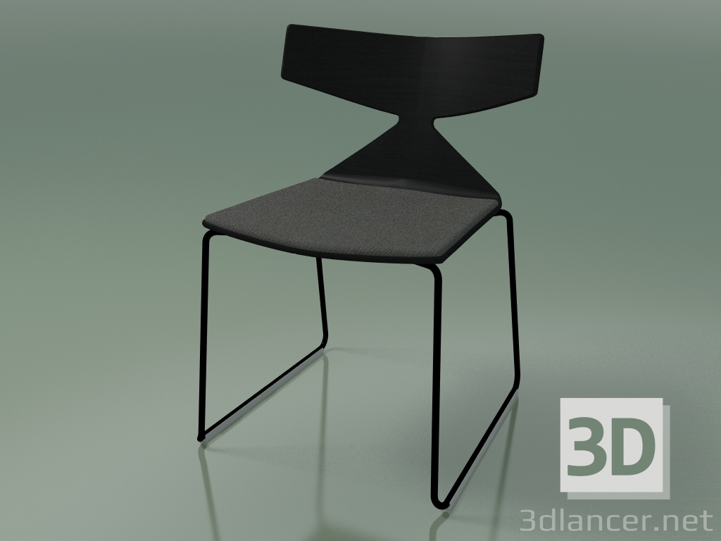 modèle 3D Chaise empilable 3711 (sur un traîneau, avec un oreiller, Noir, V39) - preview