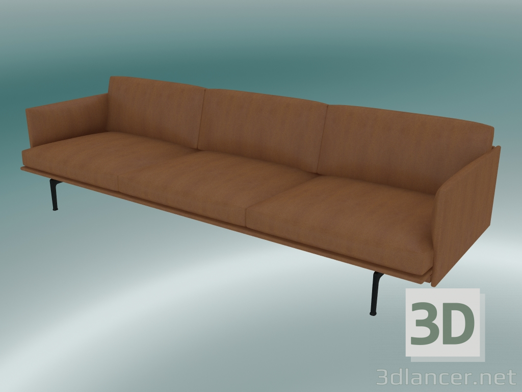 modèle 3D Canapé 3,5 places Outline (cuir Cognac raffiné, noir) - preview