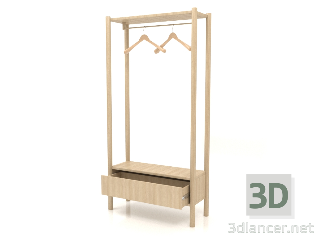 modello 3D Appendiabiti nel corridoio con un armadio (con un cassetto aperto, 800x300x1600, legno bianco) - anteprima