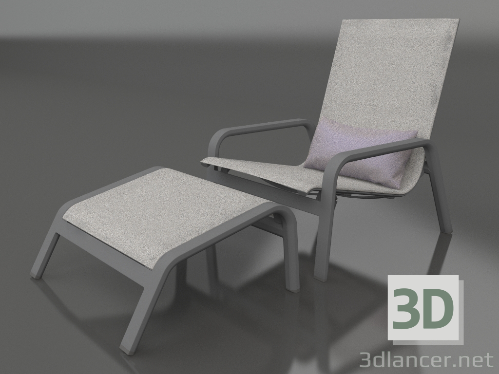 3d model Sillón con respaldo alto y puf (Antracita) - vista previa