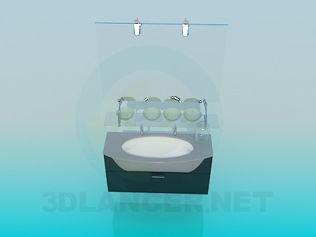 3d model Washbasin with mirror and pedestal - preview