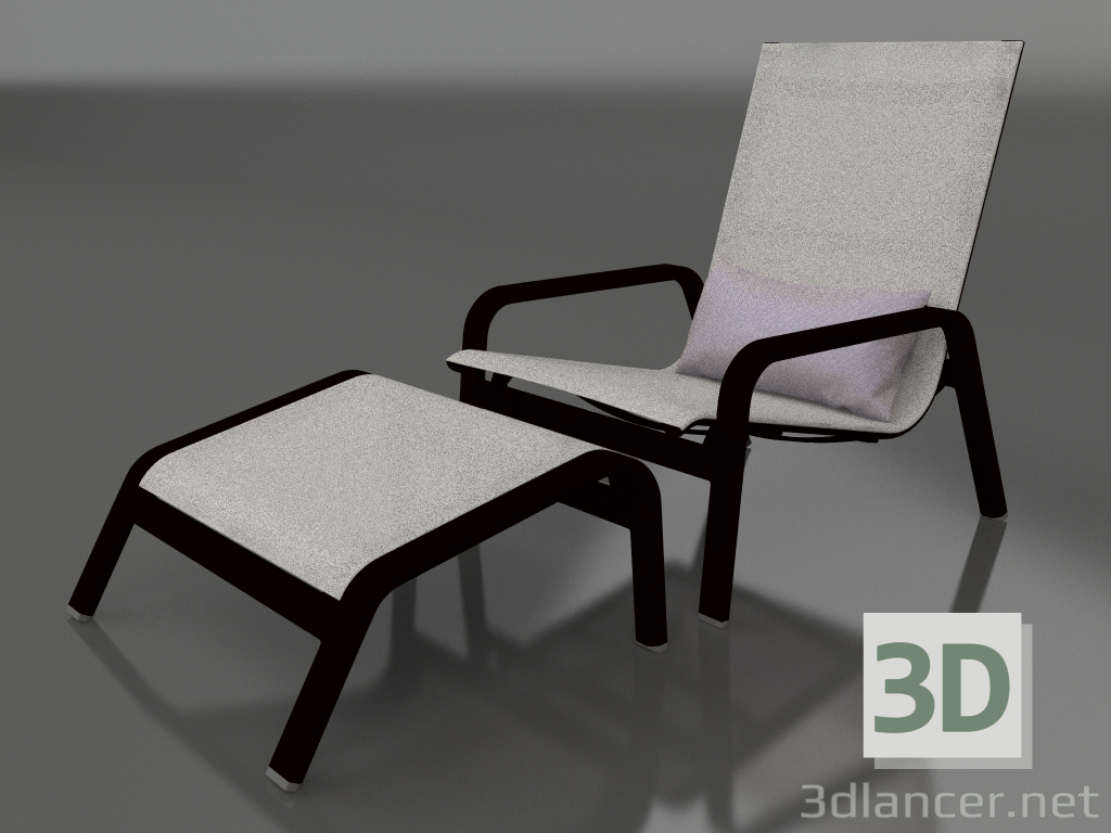 3d model Sillón con respaldo alto y puf (Negro) - vista previa