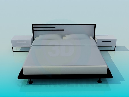 3d model Bed with bedsides in the style of minimalism - preview