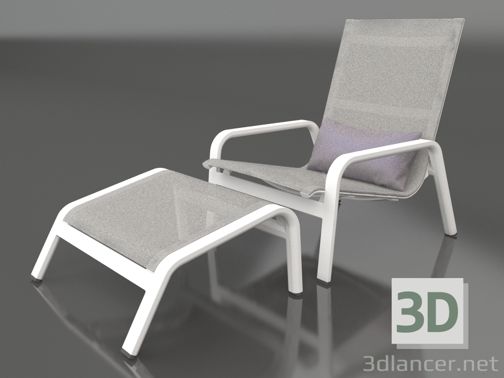 3d model Lounge chair with high back and pouf (White) - preview